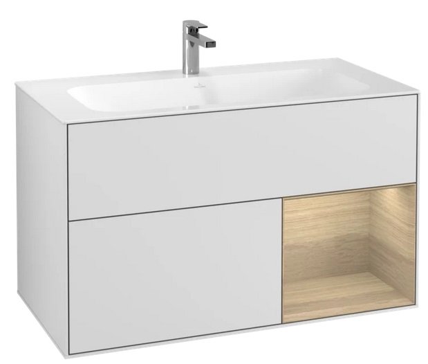 Тумба под раковину Villeroy & Boch Finion 99,6х49,8 см с подсветкой МДФ белый матовый лак/шпон дуба F040PCMT