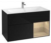 Тумба под раковину Villeroy & Boch Finion 99,6х49,8 см с подсветкой МДФ глянцевый черный лак/шпон дуба F040PCPH