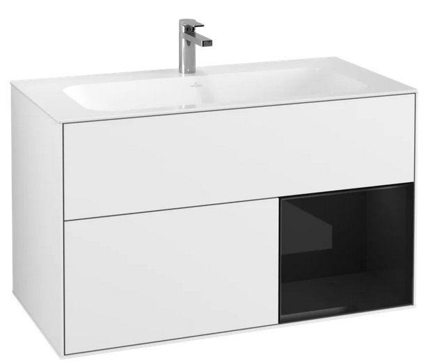 Тумба под раковину Villeroy & Boch Finion 99,6х49,8 см с подсветкой МДФ глянцевый белый лак/глянцевый черный лак F040PHGF