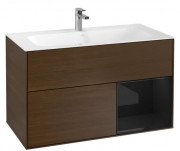 Тумба под раковину Villeroy & Boch Finion 99,6х49,8 см с подсветкой ДСП шпон грецкого ореха/глянцевый черный лак F040PHGN