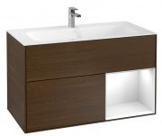 Тумба под раковину Villeroy & Boch Finion 99,6х49,8 см с подсветкой ДСП шпон грецкого ореха/глянцевый белый лак G040GFGN