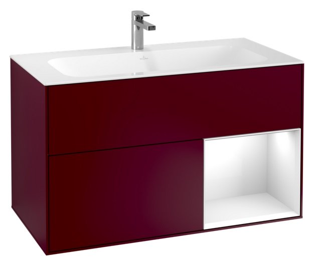 Тумба под раковину Villeroy & Boch Finion 99,6х49,8 см с подсветкой МДФ пион матовый лак/глянцевый белый лак G040GFHB