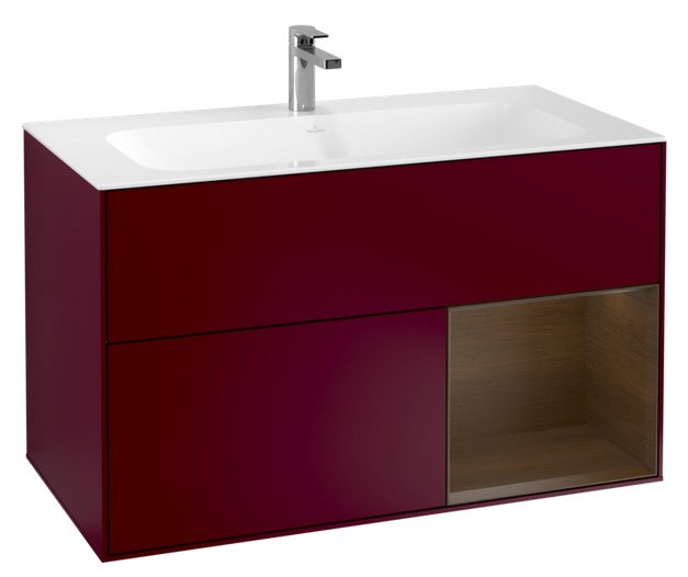 Тумба под раковину Villeroy & Boch Finion 99,6х49,8 см с подсветкой МДФ пион матовый лак/шпон грецкого ореха G040GNHB