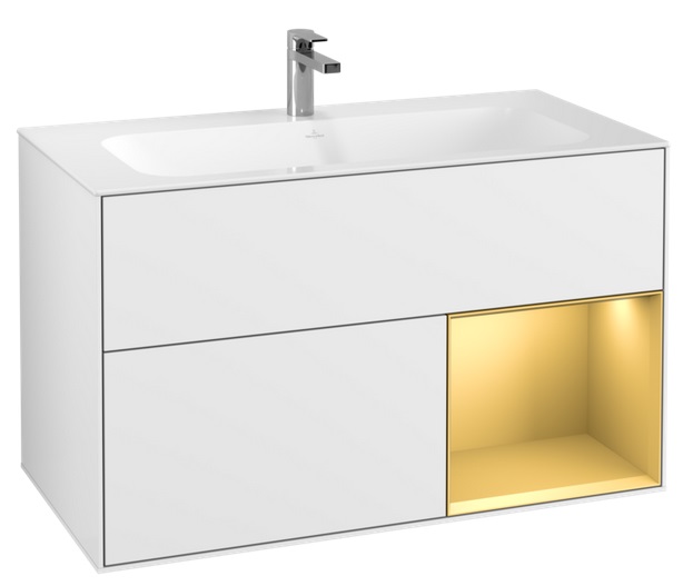 Тумба под раковину Villeroy & Boch Finion 99,6х49,8 см с подсветкой МДФ глянцевый белый лак/золотой матовый лак G040HFGF