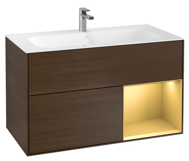 Тумба под раковину Villeroy & Boch Finion 99,6х49,8 см с подсветкой ДСП шпон грецкого ореха/золотой матовый лак G040HFGN