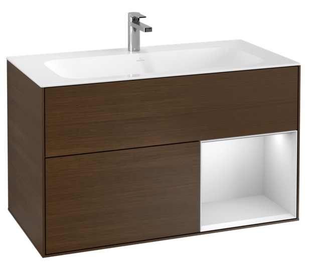 Тумба под раковину Villeroy & Boch Finion 99,6х49,8 см с подсветкой ДСП шпон грецкого ореха/белый матовый лак G040MTGN