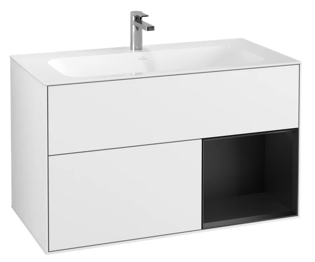 Тумба під раковину Villeroy & Boch Finion 99,6х49,8 см з підсвічуванням МДФ глянсовий білий лак/чорний матовий лак G040PDGF