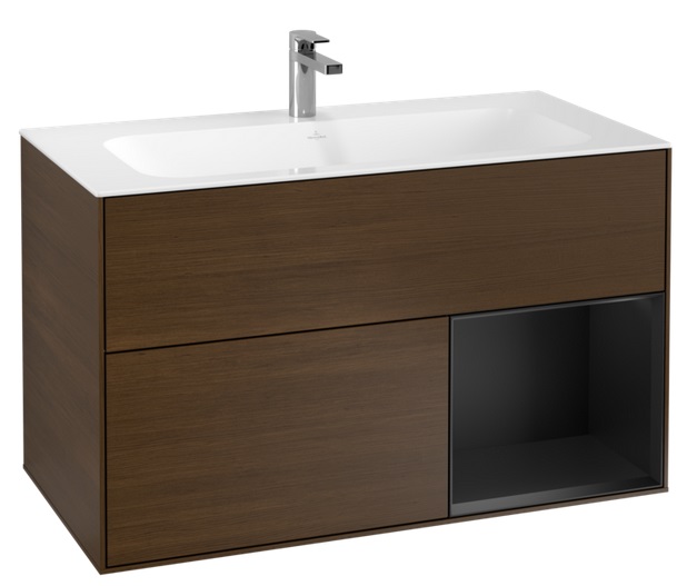 Тумба під раковину Villeroy & Boch Finion 99,6х49,8 см з підсвічуванням ДСП шпон волоського горіха/чорний матовий лак G040PDGN