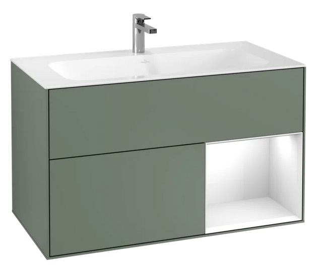 Тумба під раковину Villeroy & Boch Finion 99,6х49,8 см з підсвічуванням МДФ оливковий матовий лак/глянсовий білий лак G040GFGM