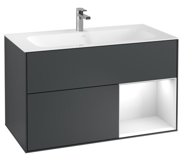 Тумба под раковину Villeroy & Boch Finion 99,6х49,8 см с подсветкой МДФ темно-синий матовый лак/глянцевый белый лак G040GFHG