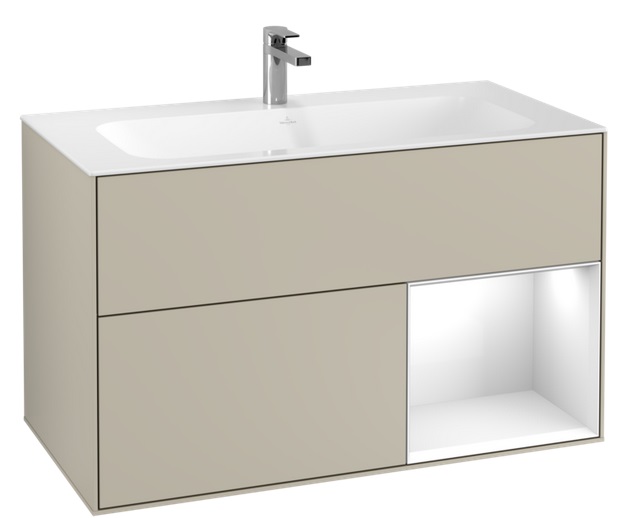 Тумба під раковину Villeroy & Boch Finion 99,6х49,8 см з підсвічуванням МДФ пісок матовий лак/глянсовий білий лак G040GFHH