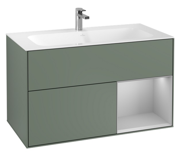 Тумба под раковину Villeroy & Boch Finion 99,6х49,8 см с подсветкой МДФ оливковый матовый лак/светло-серый матовый лак G040GJGM