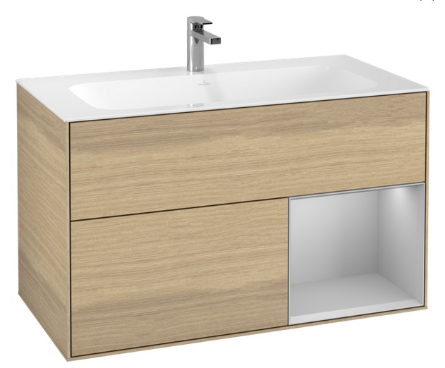 Тумба под раковину Villeroy & Boch Finion 99,6х49,8 см с подсветкой ДСП шпон дуба/светло-серый матовый лак G040GJPC