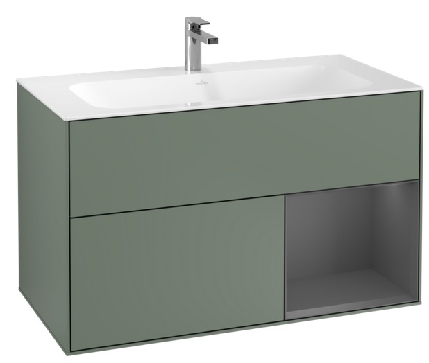 Тумба под раковину Villeroy & Boch Finion 99,6х49,8 см с подсветкой МДФ оливковый матовый лак/антрацит матовый лак G040GKGM