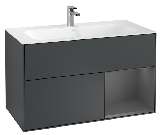 Тумба под раковину Villeroy & Boch Finion 99,6х49,8 см с подсветкой МДФ темно-синий матовый лак/антрацит матовый лак G040GKHG