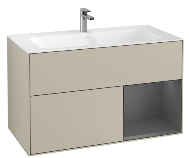 Тумба під раковину Villeroy & Boch Finion 99,6х49,8 см із підсвічуванням МДФ пісок матовий лак/антрацит матовий лак G040GKHH