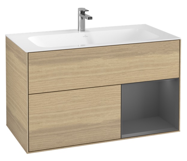 Тумба под раковину Villeroy & Boch Finion 99,6х49,8 см с подсветкой ДСП шпон дуба/антрацит матовый лак G040GKPC