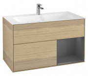 Тумба под раковину Villeroy & Boch Finion 99,6х49,8 см с подсветкой ДСП шпон дуба/антрацит матовый лак G040GKPC