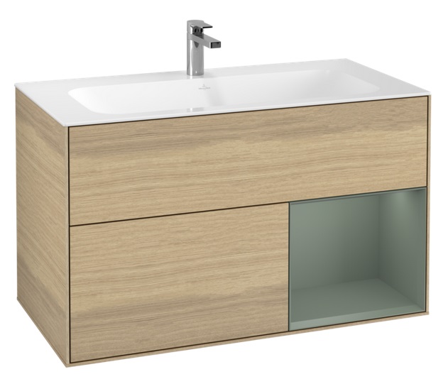 Тумба під раковину Villeroy & Boch Finion 99,6х49,8 см з підсвічуванням ДСП шпон дуба/оливковий матовий лак G040GMPC