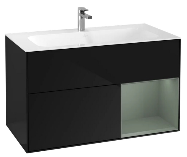 Тумба під раковину Villeroy & Boch Finion 99,6х49,8 см із підсвічуванням МДФ глянсовий чорний лак/оливковий матовий лак G040GMPH