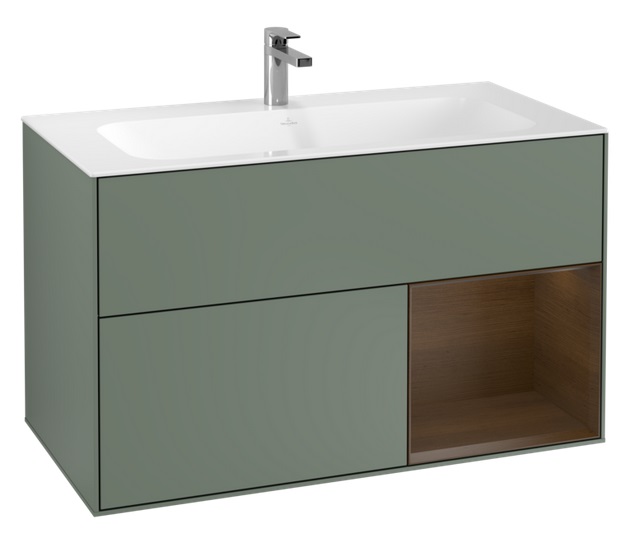 Тумба под раковину Villeroy & Boch Finion 99,6х49,8 см с подсветкой МДФ оливковый матовый лак/шпон грецкого ореха G040GNGM
