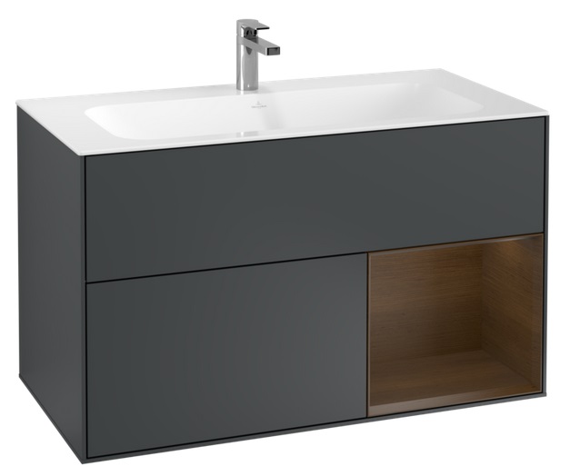 Тумба під раковину Villeroy & Boch Finion 99,6х49,8 см з підсвічуванням МДФ темно-синій матовий лак/шпон волоського горіха G040GNHG