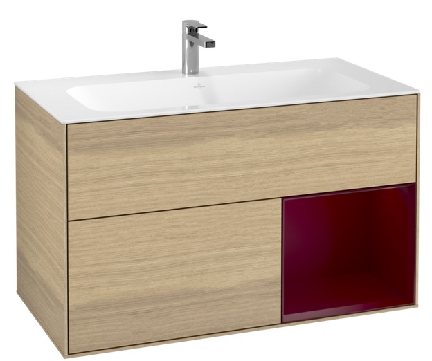 Тумба під раковину Villeroy & Boch Finion 99,6х49,8 см з підсвічуванням ДСП шпон дуба/півон матовий лак G040HBPC