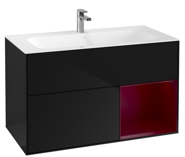 Тумба під раковину Villeroy & Boch Finion 99,6х49,8 см з підсвічуванням МДФ глянсовий чорний лак/півон матовий лак G040HBPH