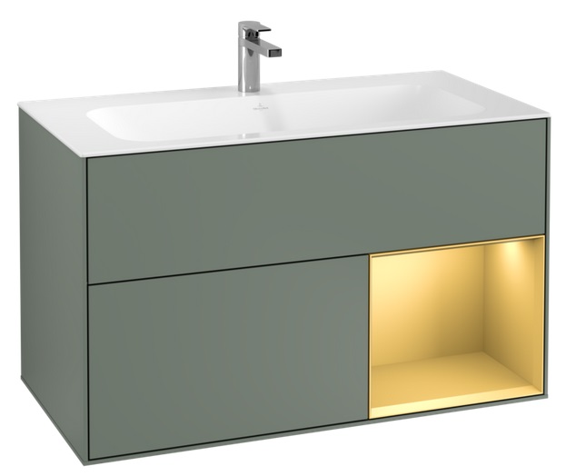 Тумба под раковину Villeroy & Boch Finion 99,6х49,8 см с подсветкой МДФ оливковый матовый лак/золотой матовый лак G040HFGM