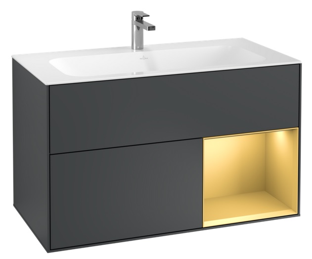 Тумба под раковину Villeroy & Boch Finion 99,6х49,8 см с подсветкой МДФ темно-синий матовый лак/золотой матовый лак G040HFHG