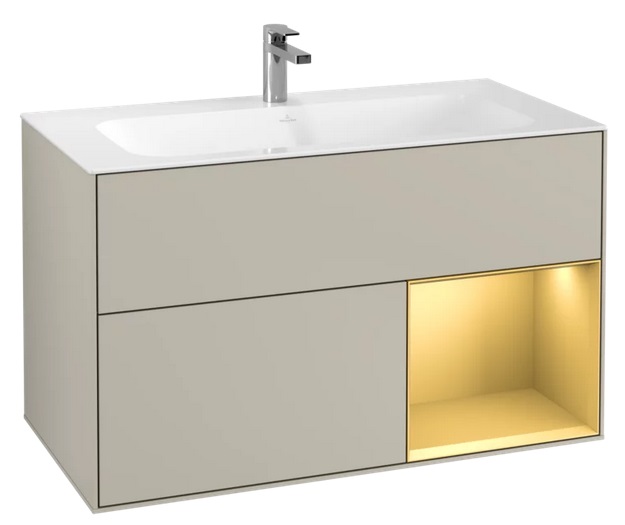 Тумба під раковину Villeroy & Boch Finion 99,6х49,8 см з підсвічуванням МДФ пісок матовий лак/золотий матовий лак G040HFHH