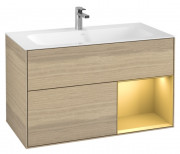 Тумба под раковину Villeroy & Boch Finion 99,6х49,8 см с подсветкой ДСП шпон дуба/золотой матовый лак G040HFPC