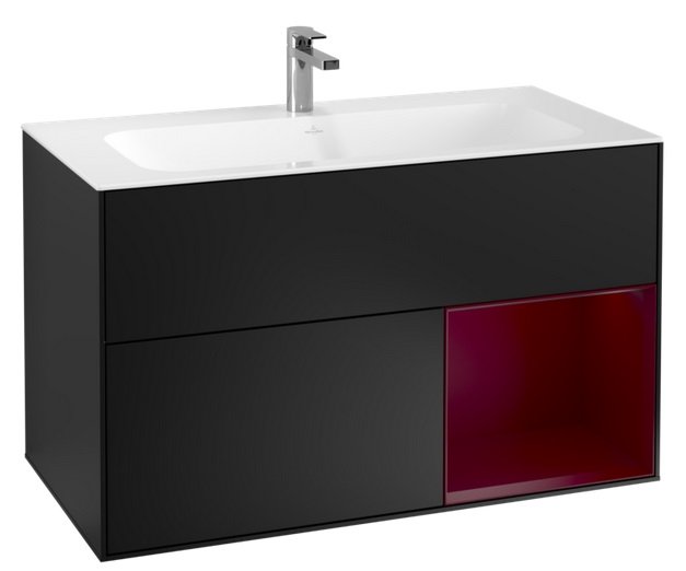 Тумба под раковину Villeroy & Boch Finion 99,6х49,8 см с подсветкой МДФ черный матовый лак/пион матовый лак G040HBPD