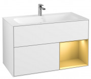 Тумба под раковину Villeroy & Boch Finion 99,6х49,8 см с подсветкой МДФ глянцевый белый лак/золотой матовый лак G040HFGF