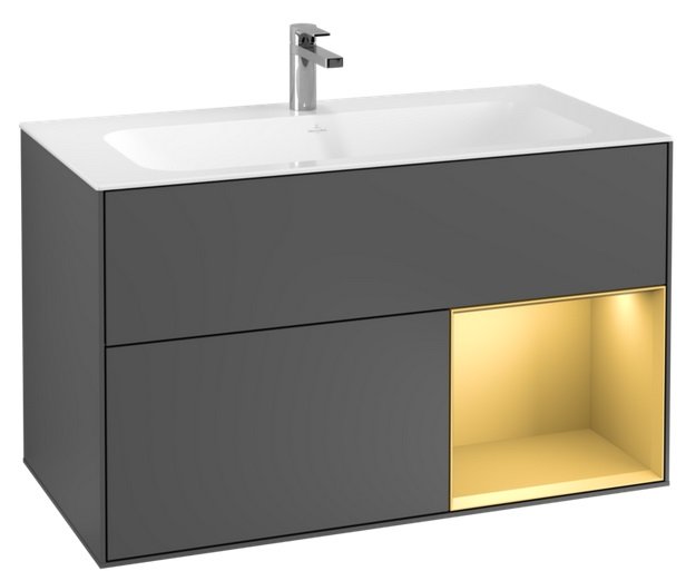 Тумба під раковину Villeroy & Boch Finion 99,6х49,8 см з підсвічуванням МДФ антрацит матовий лак/золотий матовий лак G040HFGK