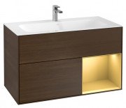 Тумба під раковину Villeroy & Boch Finion 99,6х49,8 см з підсвічуванням ДСП шпон волоського горіха/золотий матовий лак G040HFGN