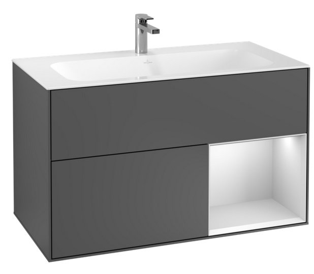 Тумба під раковину Villeroy & Boch Finion 99,6х49,8 см з підсвічуванням антрацит матовий лак/білий матовий лак G040MTGK