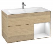 Тумба под раковину Villeroy & Boch Finion 99,6х49,8 см с подсветкой ДСП шпон дуба/глянцевый белый лак G040GFPC