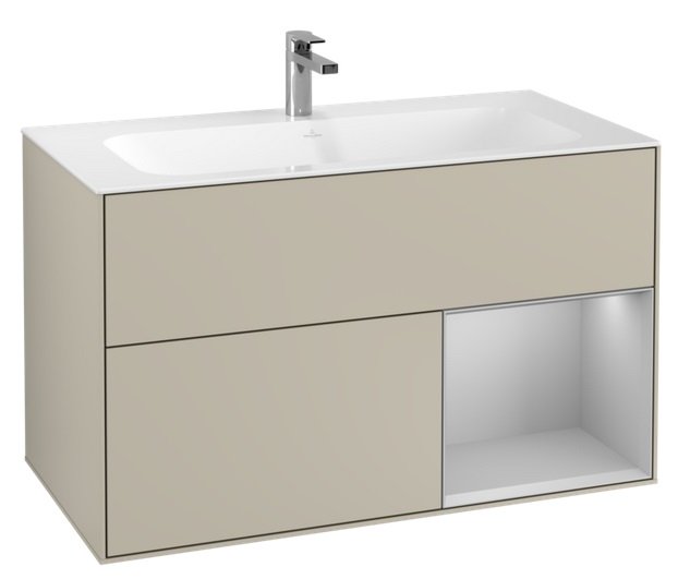 Тумба под раковину Villeroy & Boch Finion 99,6х49,8 см с подсветкой МДФ песок матовый лак/светло-серый матовый лак G040GJHH