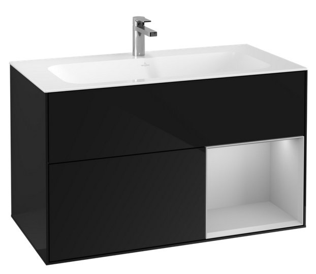 Тумба под раковину Villeroy & Boch Finion 99,6х49,8 см с подсветкой МДФ глянцевый черный лак/светло-серый матовый лак G040GJPH