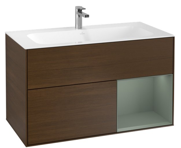 Тумба під раковину Villeroy & Boch Finion 99,6х49,8 см з підсвічуванням ДСП шпон волоського горіха/оливковий матовий лак G040GMGN