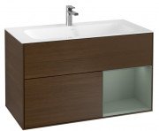 Тумба під раковину Villeroy & Boch Finion 99,6х49,8 см з підсвічуванням ДСП шпон волоського горіха/оливковий матовий лак G040GMGN