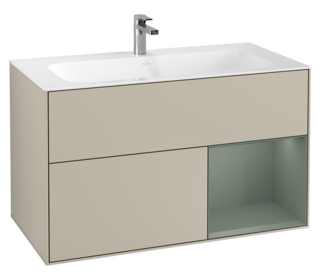 Тумба под раковину Villeroy & Boch Finion 99,6х49,8 см с подсветкой МДФ песок матовый лак/оливковый матовый лак G040GMHH