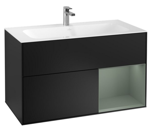 Тумба під раковину Villeroy & Boch Finion 99,6х49,8 см із підсвічуванням МДФ чорний матовий лак/оливковий матовий лак G040GMPD
