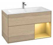 Тумба под раковину Villeroy & Boch Finion 99,6х49,8 см с подсветкой ДСП шпон дуба/золотой матовый лак G040HFPC
