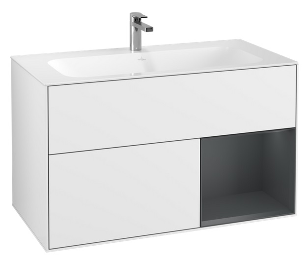 Тумба под раковину Villeroy & Boch Finion 99,6х49,8 см с подсветкой МДФ глянцевый белый лак/темно-синий матовый лак G040HGGF