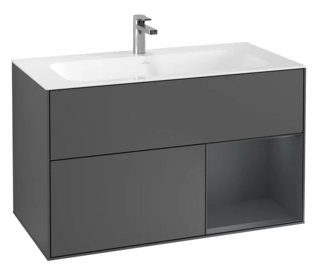 Тумба под раковину Villeroy & Boch Finion 99,6х49,8 см с подсветкой МДФ антрацит матовый лак/темно-синий матовый лак G040HGGK