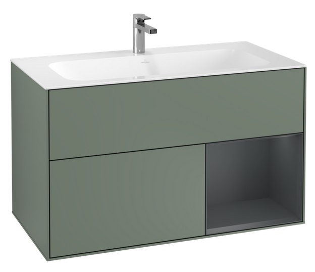 Тумба под раковину Villeroy & Boch Finion 99,6х49,8 см с подсветкой МДФ оливковый матовый лак/темно-синий матовый лак G040HGGM