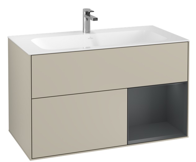 Тумба под раковину Villeroy & Boch Finion 99,6х49,8 см с подсветкой МДФ песок матовый лак/темно-синий матовый лак G040HGHH