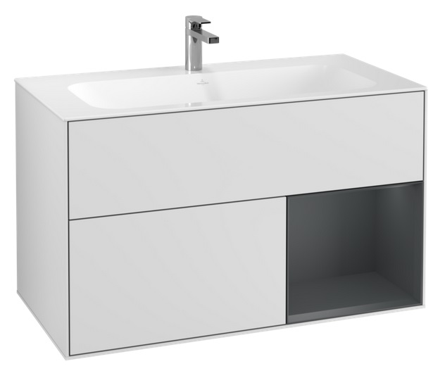 Тумба под раковину Villeroy & Boch Finion 99,6х49,8 см с подсветкой МДФ белый матовый лак/темно-синий матовый лак G040HGMT